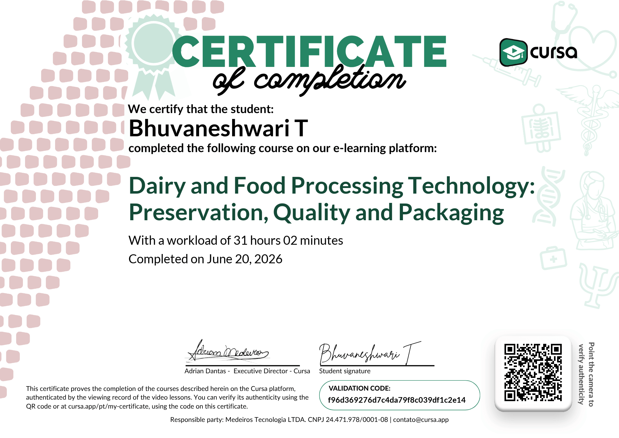 Image of my free Course Completion Certificate.