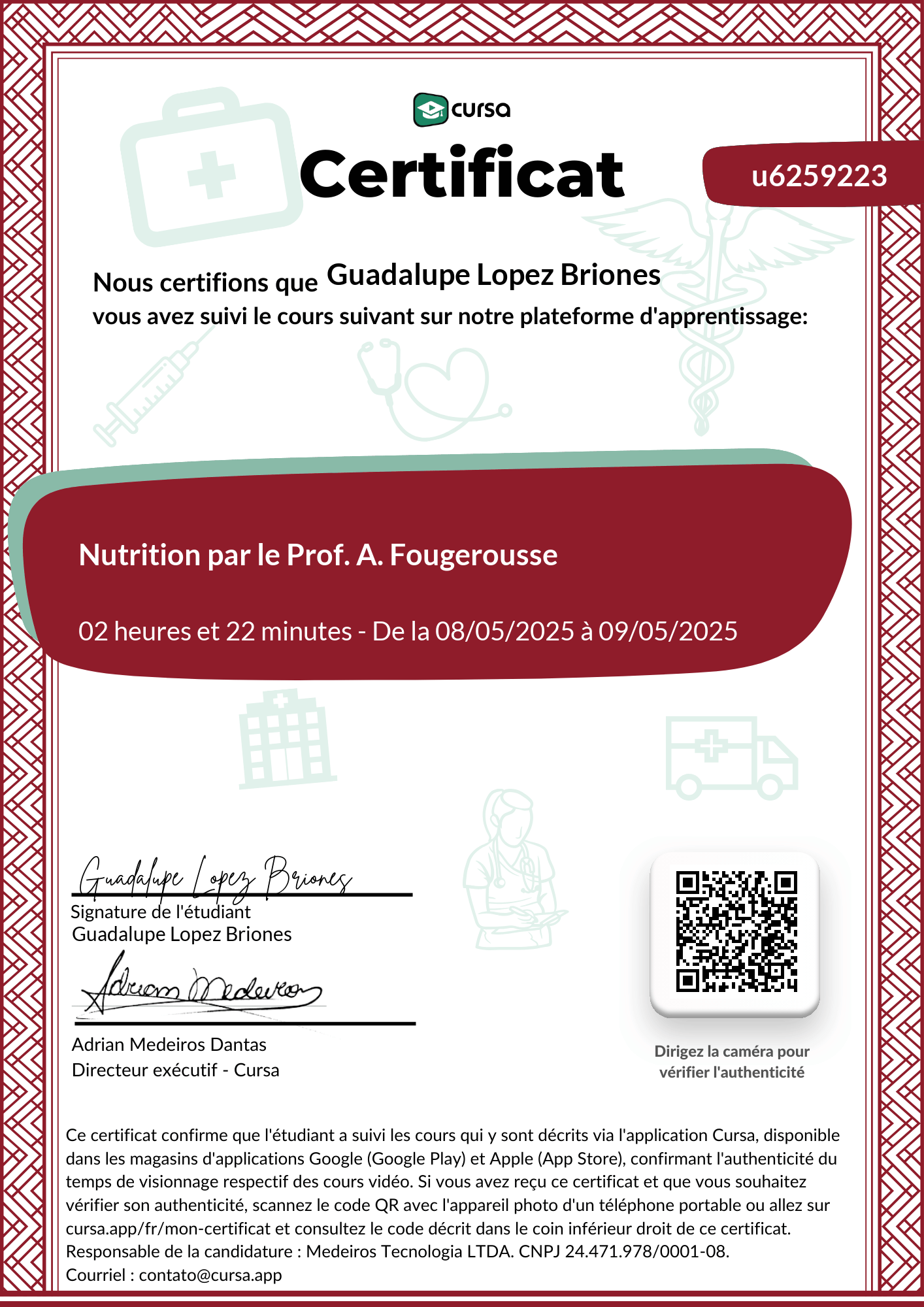 Image de mon certificat de fin de cours gratuit.