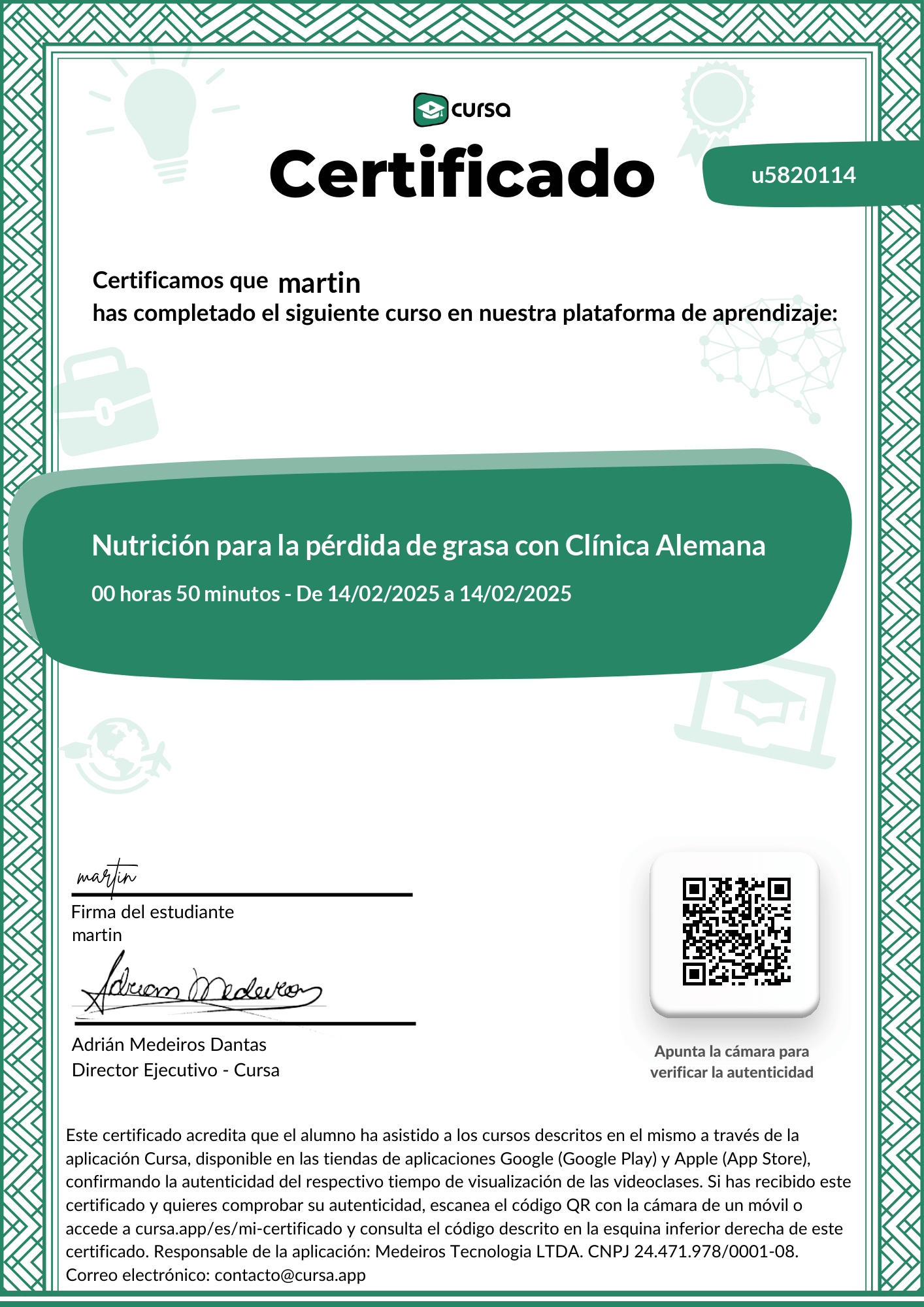 Imagen de mi Certificado de finalización del curso gratuito.