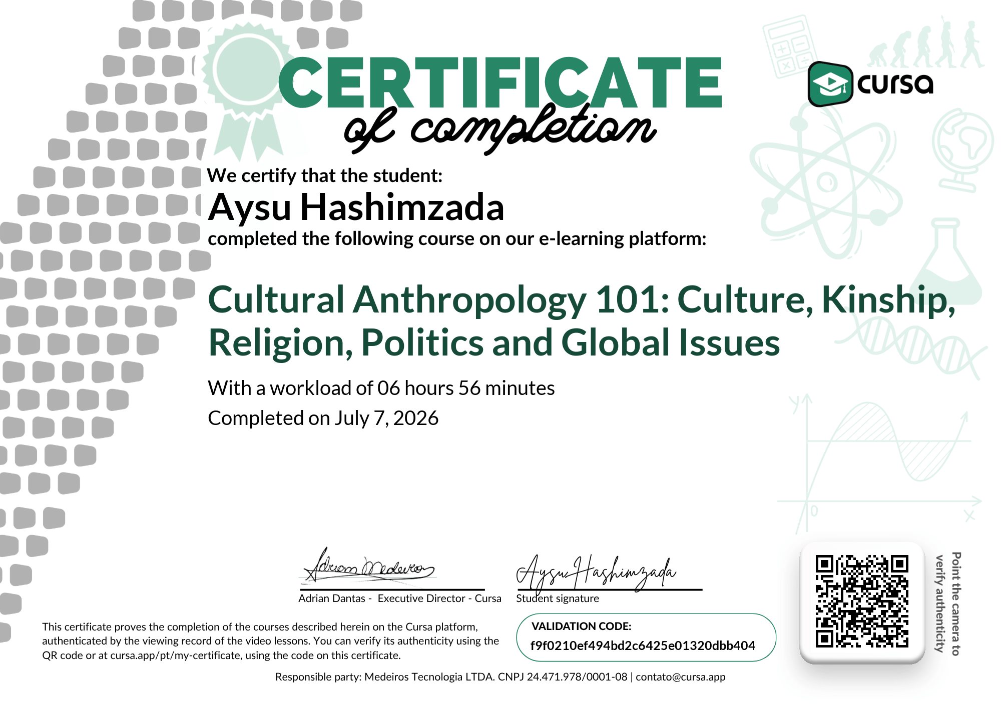 Image of my free Course Completion Certificate.
