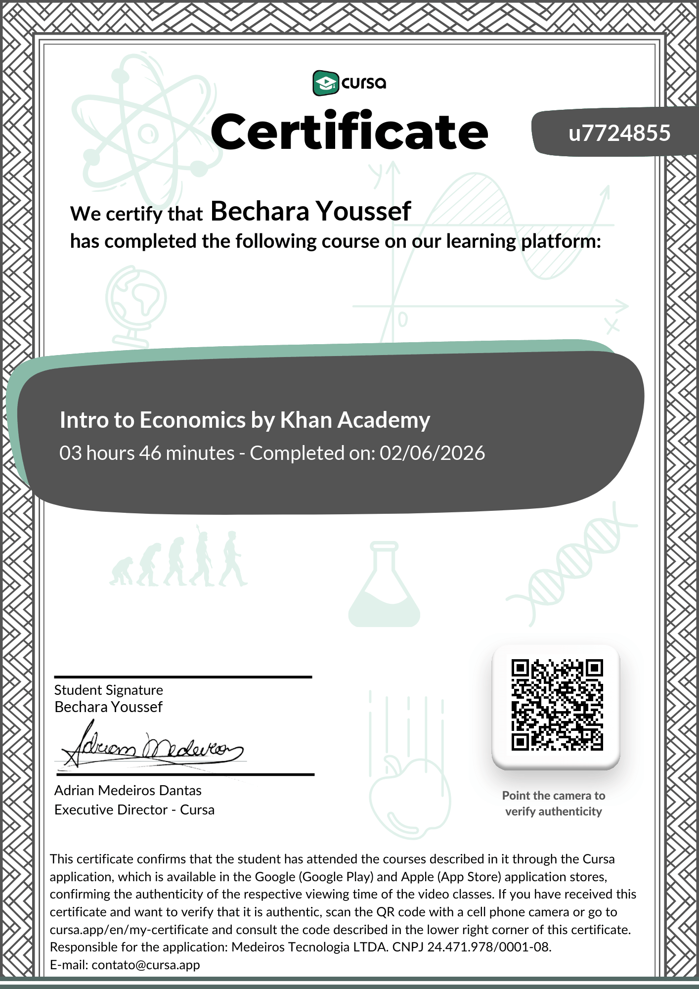 Image of my free Course Completion Certificate.