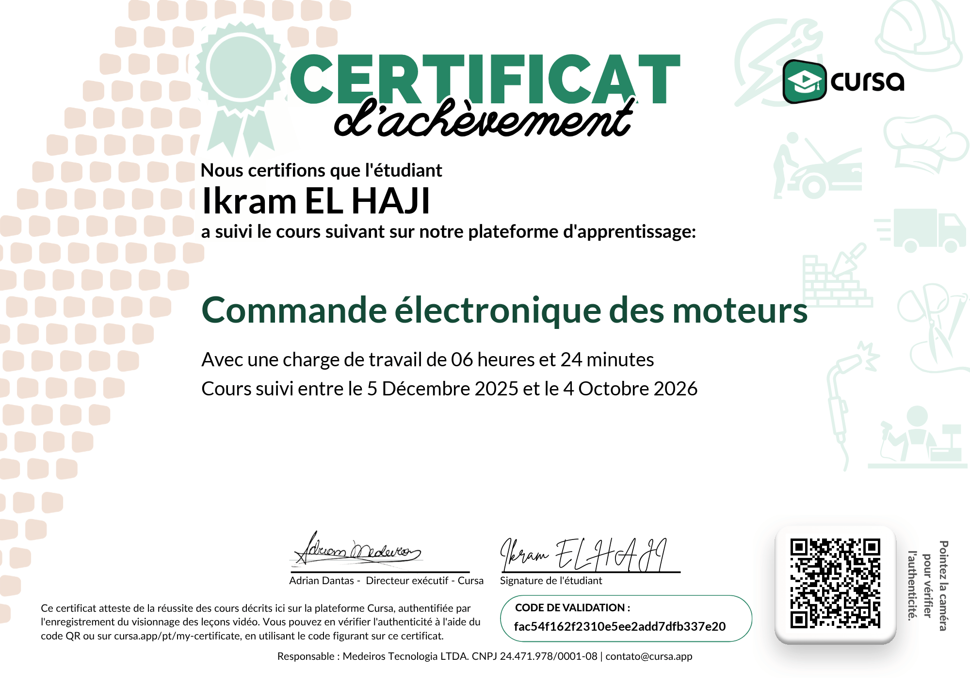 Image de mon certificat de fin de cours gratuit.