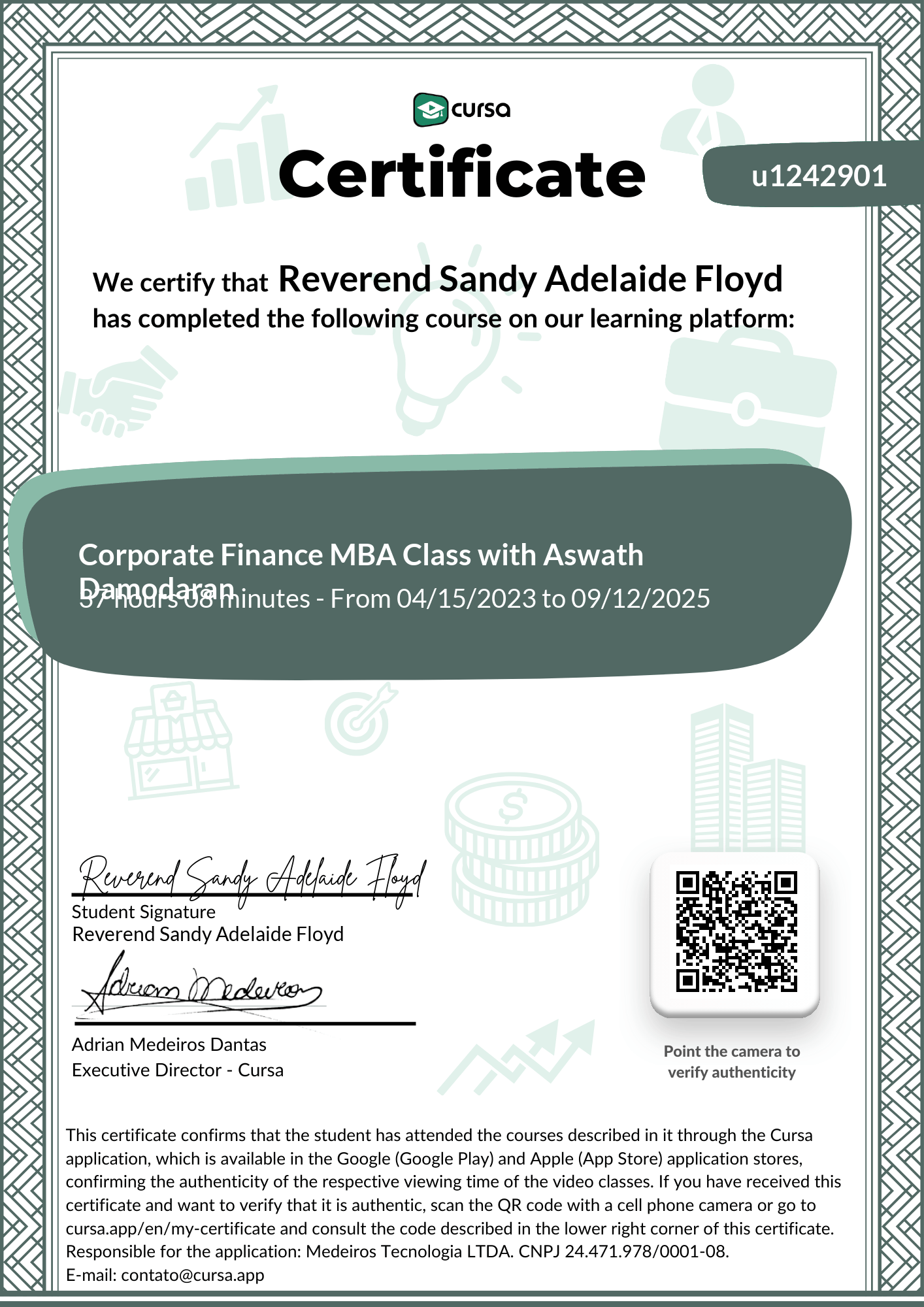 Image of my free Course Completion Certificate.