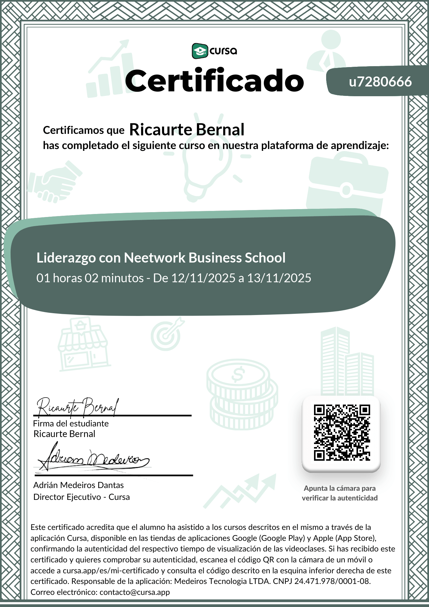 Imagen de mi Certificado de finalización del curso gratuito.