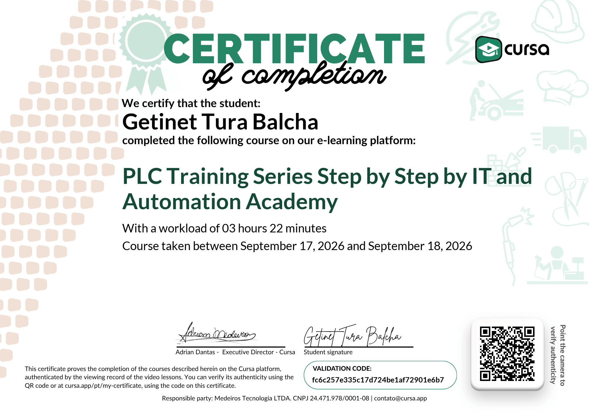Image of my free Course Completion Certificate.
