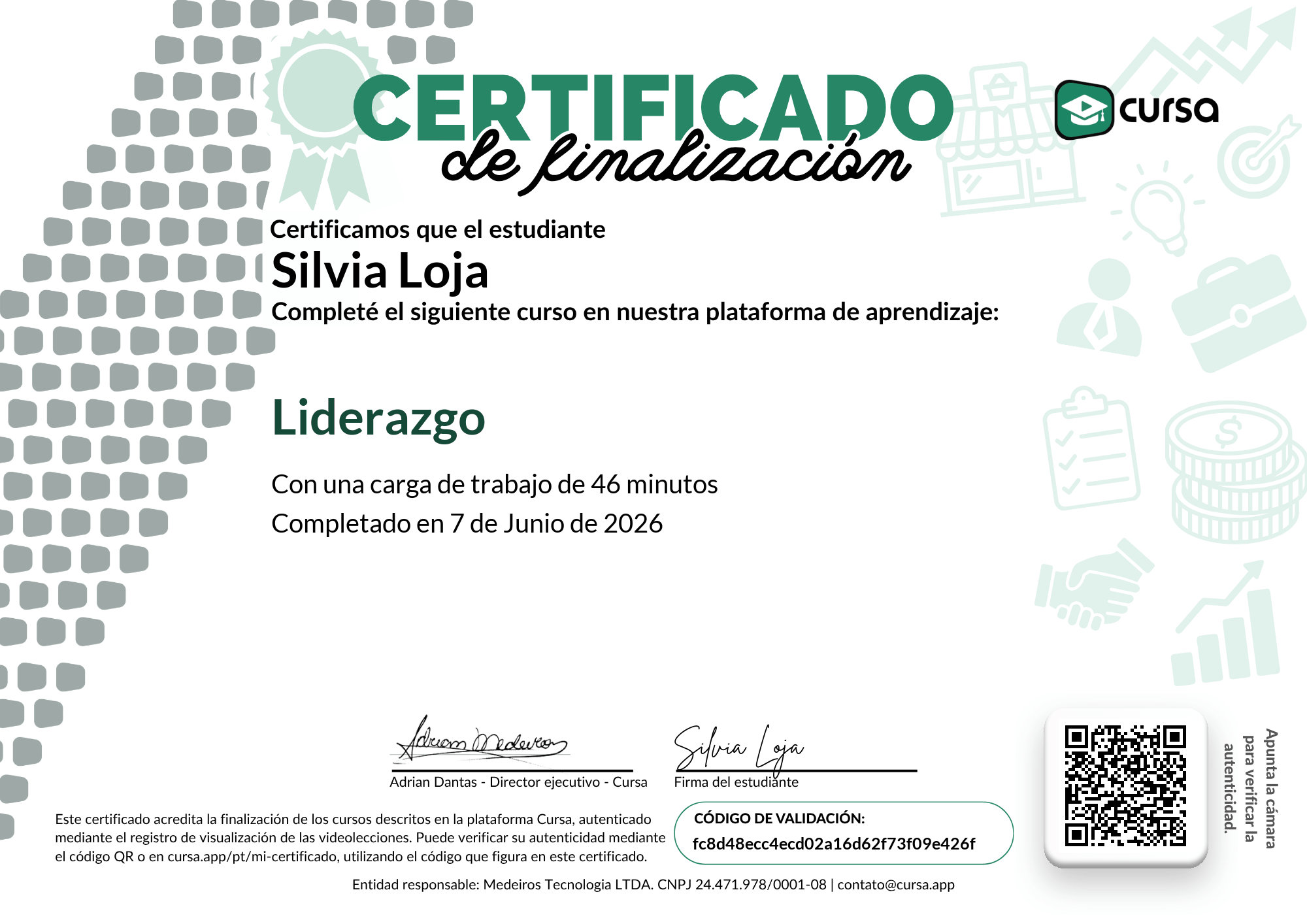 Imagen de mi Certificado de finalización del curso gratuito.