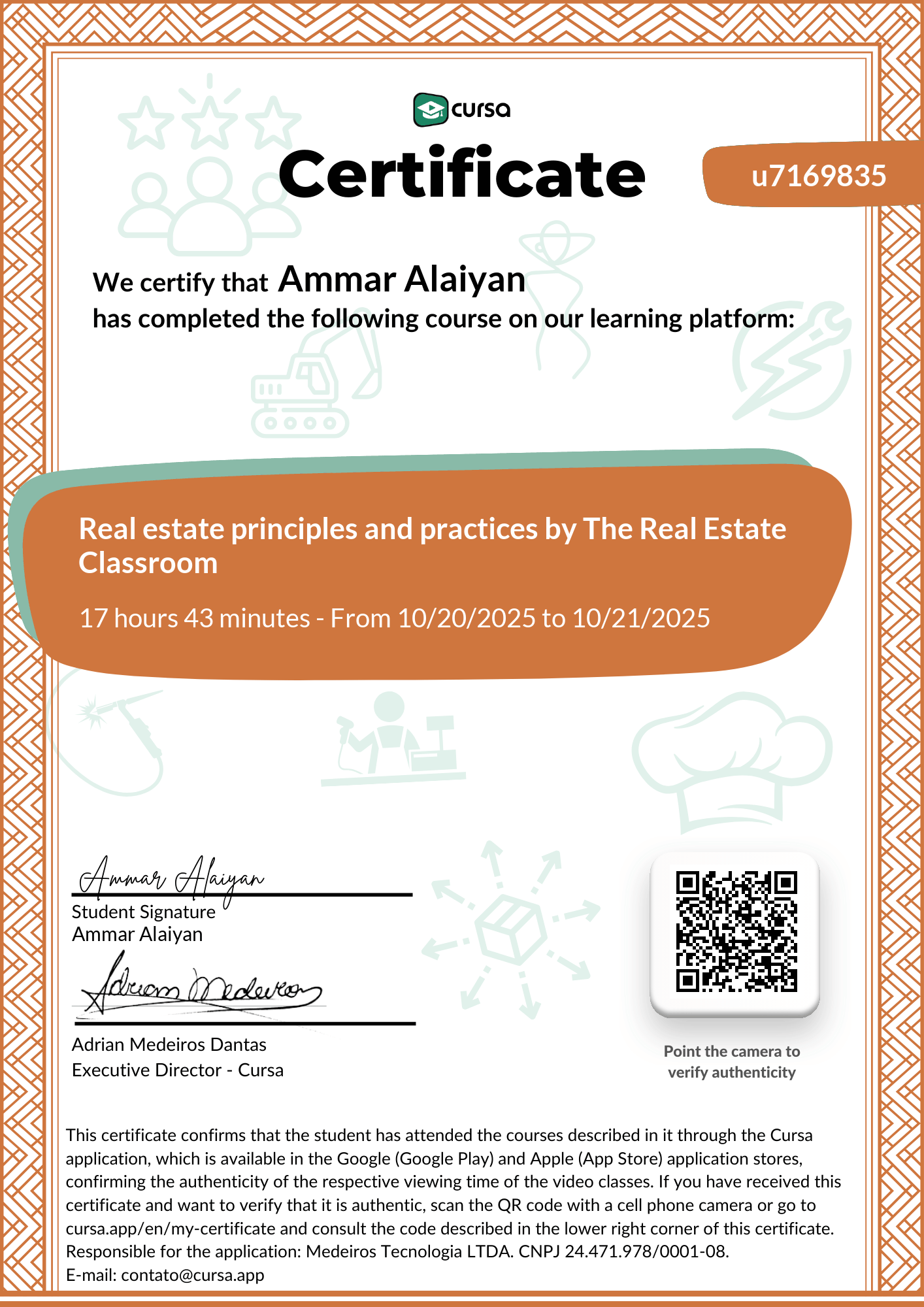 Image of my free Course Completion Certificate.