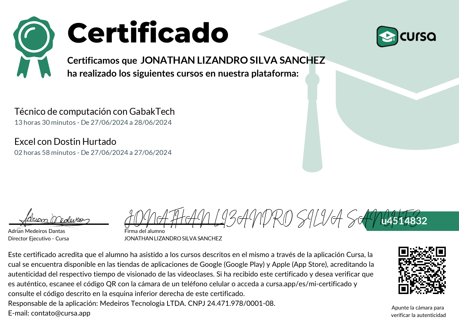Imagen de mi Certificado de finalización del curso gratuito.