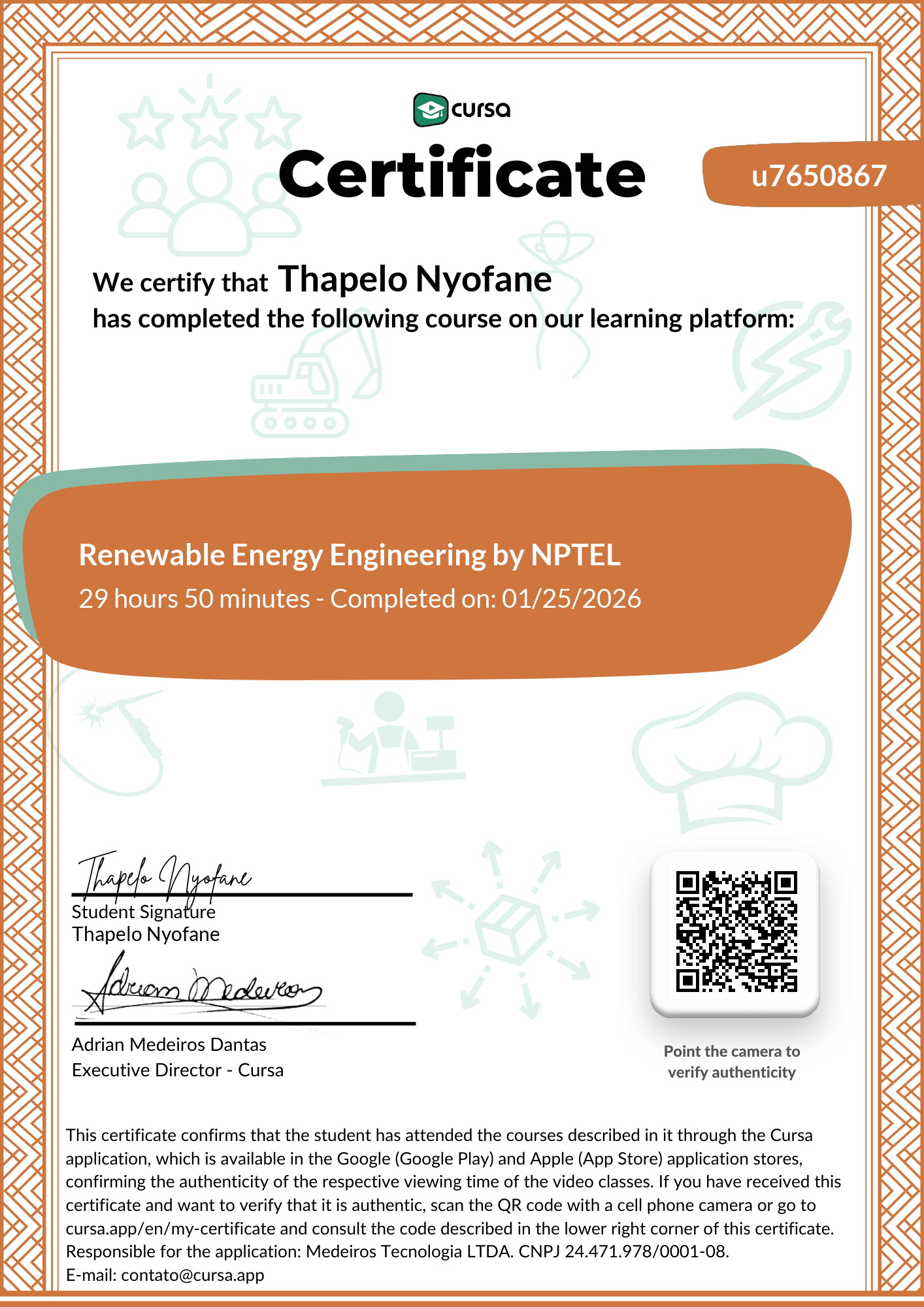 Image of my free Course Completion Certificate.