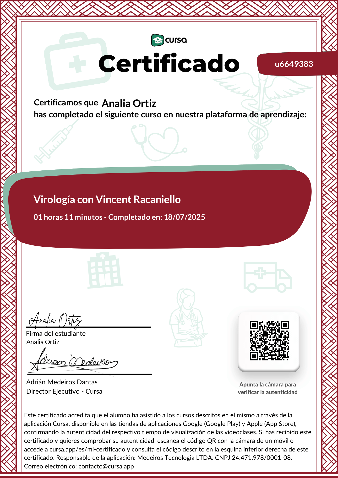 Imagen de mi Certificado de finalización del curso gratuito.