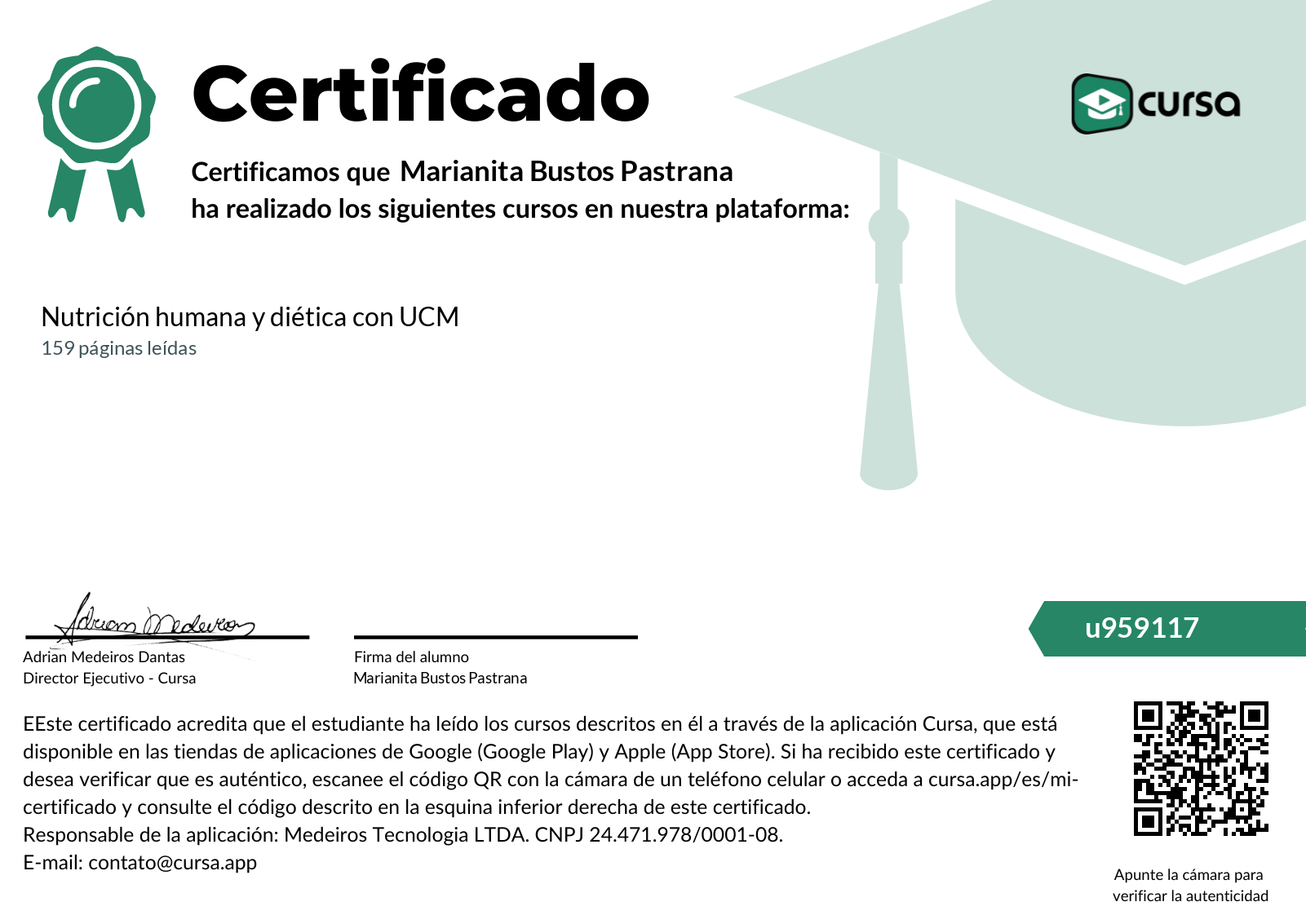 Imagen de mi Certificado de finalización del curso gratuito.