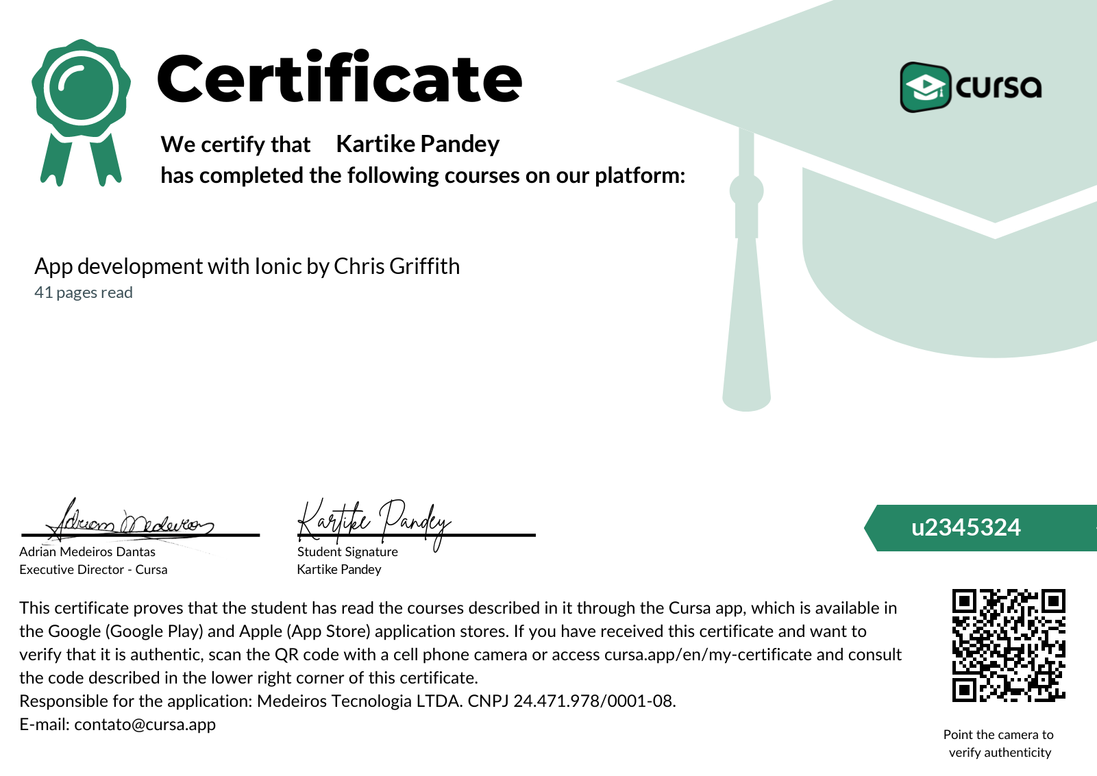 My certificate on Cursa! Cursa Free Online Courses + Free Certificate