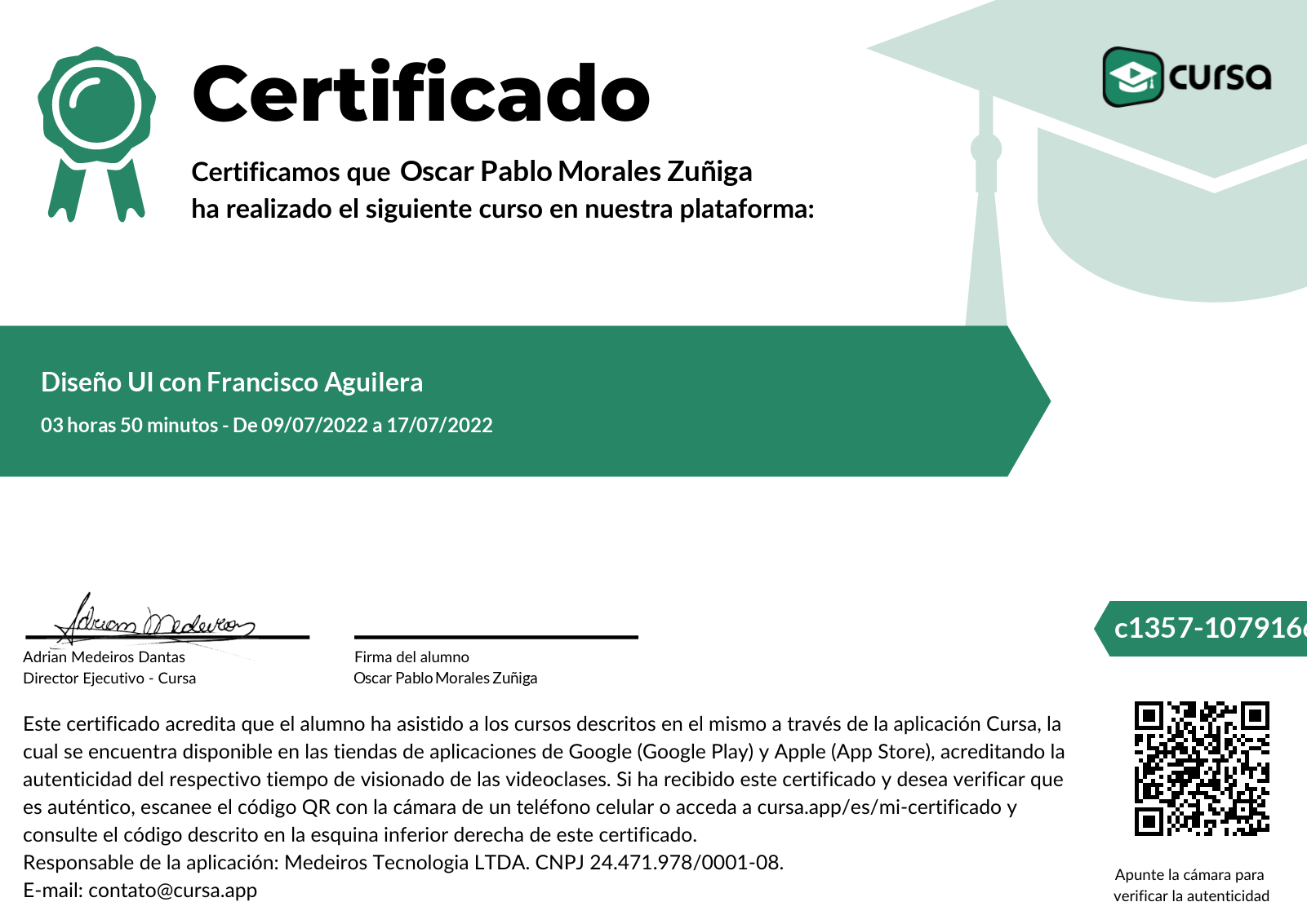 Imagen de mi Certificado de finalización del curso gratuito.