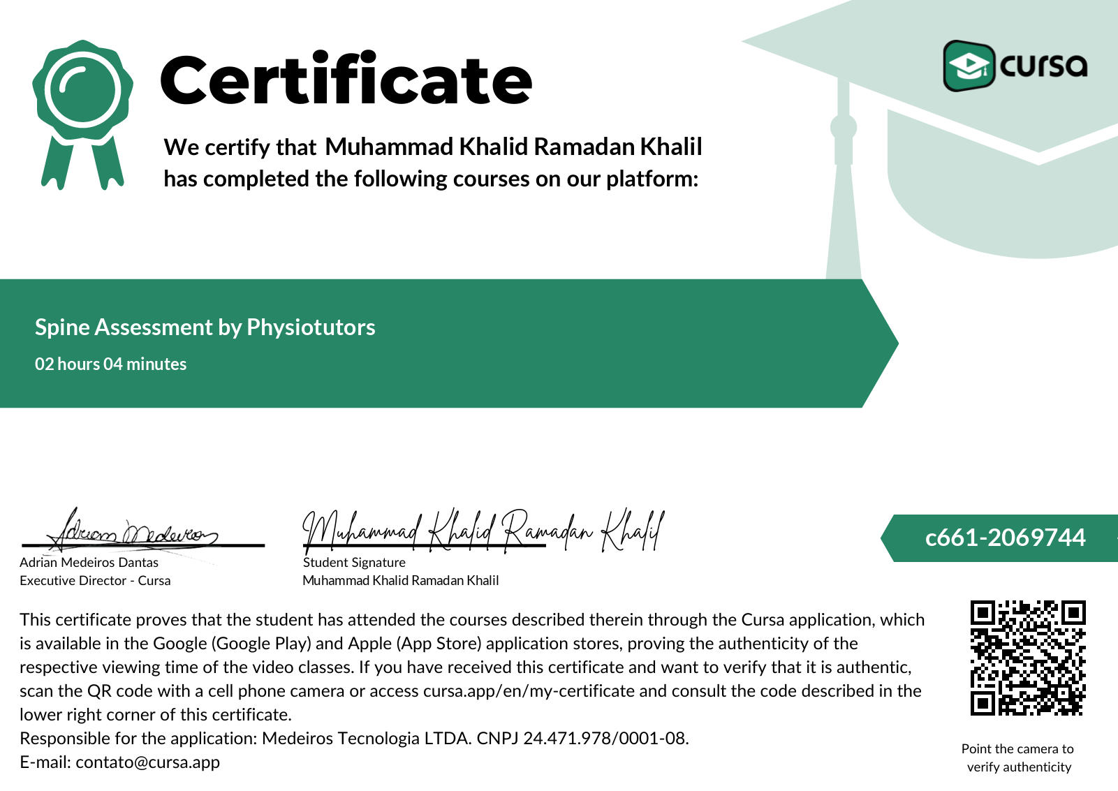 Image of my free Course Completion Certificate.