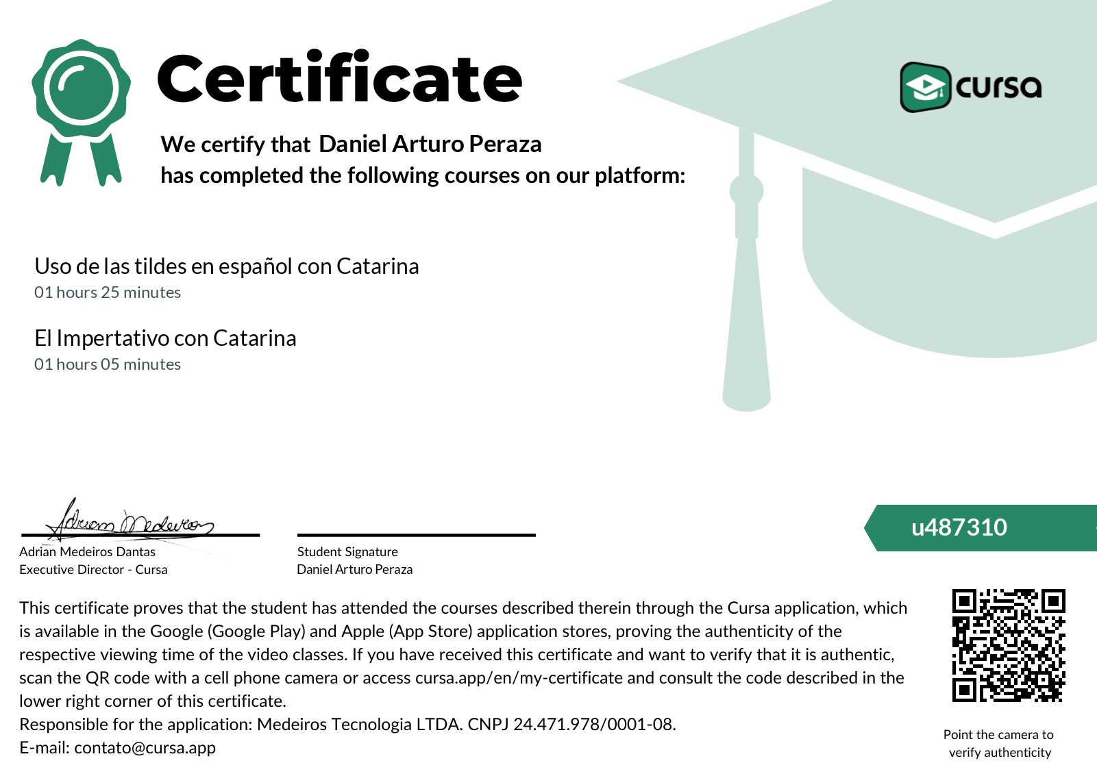 Image of my free Course Completion Certificate.